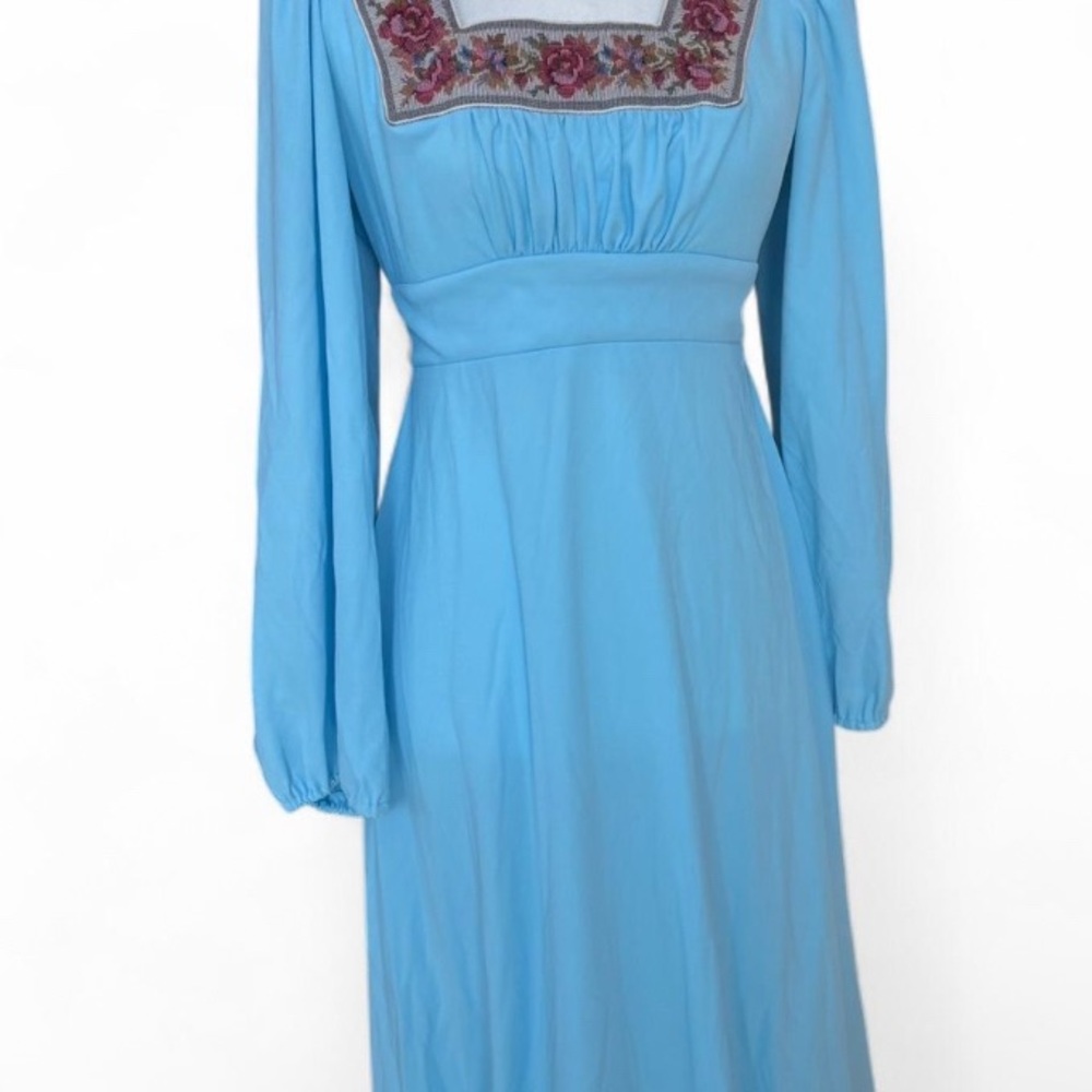 Vintage 70’s Elegant Pastel Blue Embroidered Dress